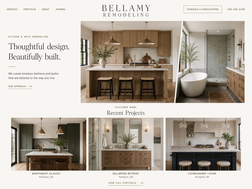 Homepage of the Bellamy Remodeling remodeling website